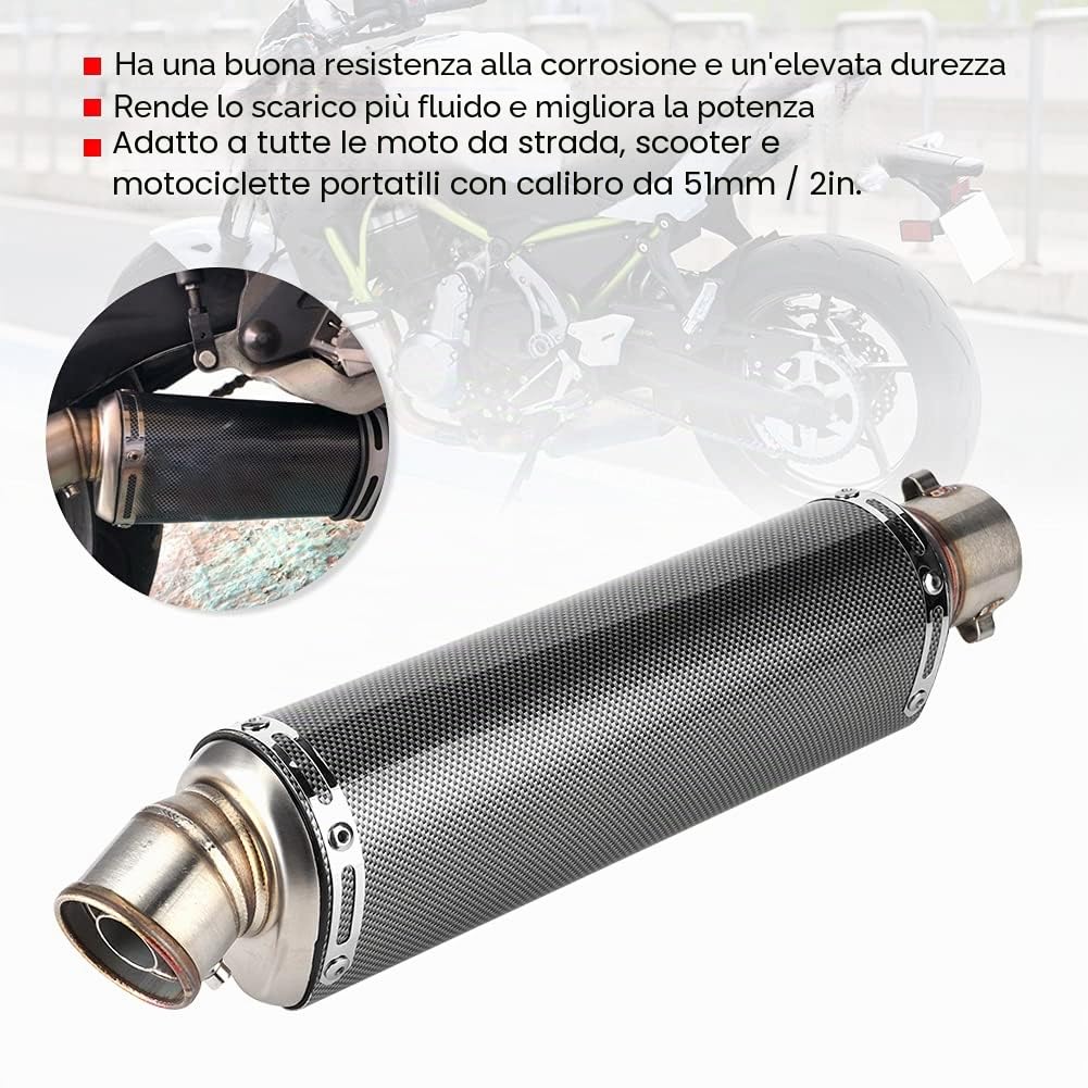 Tubo del Silenziatore di Scarico, Punta del Silenziatore, Tubo di Scarico Universale per Scooter Moto 51 Mm/2 Pollici Texture in Fibra di Carbonio Adatta per R3 R6 R15