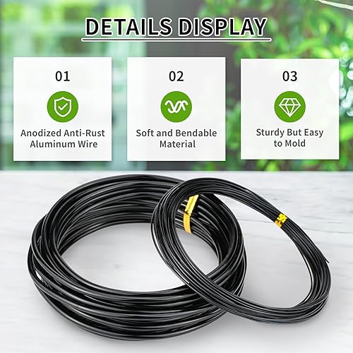 Miniatura 4 de Alambre para bonsái, kit de alambre de entrenamiento de bonsái, de aluminio anodizado de 164 pies, para ramas de árboles bonsái, con cortador de