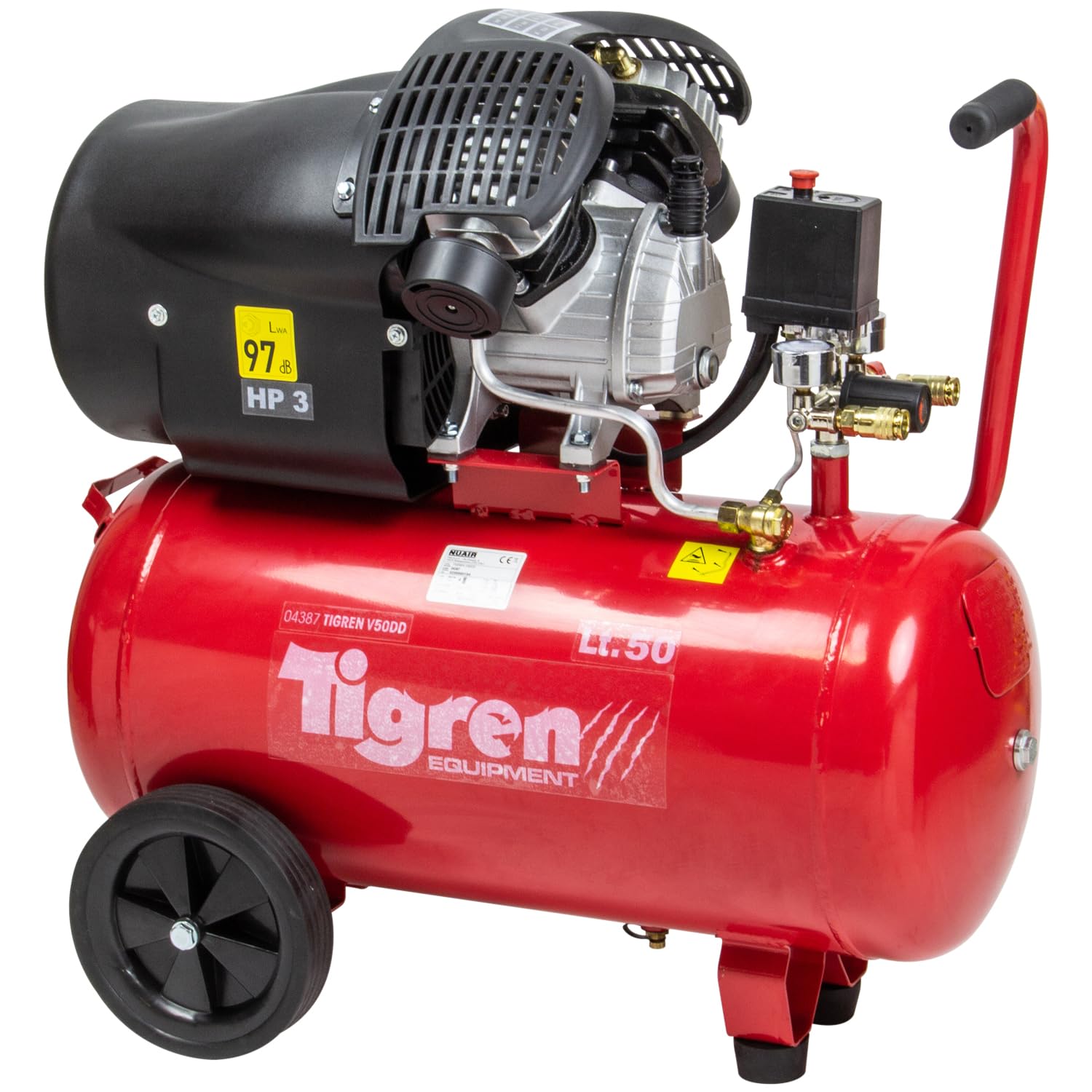 TIGREN V50DD V-Twin Air Compressor Oil-Lubricated Direct Drive, 230V 50L 3hp 2.2kW 116psi 13CFM