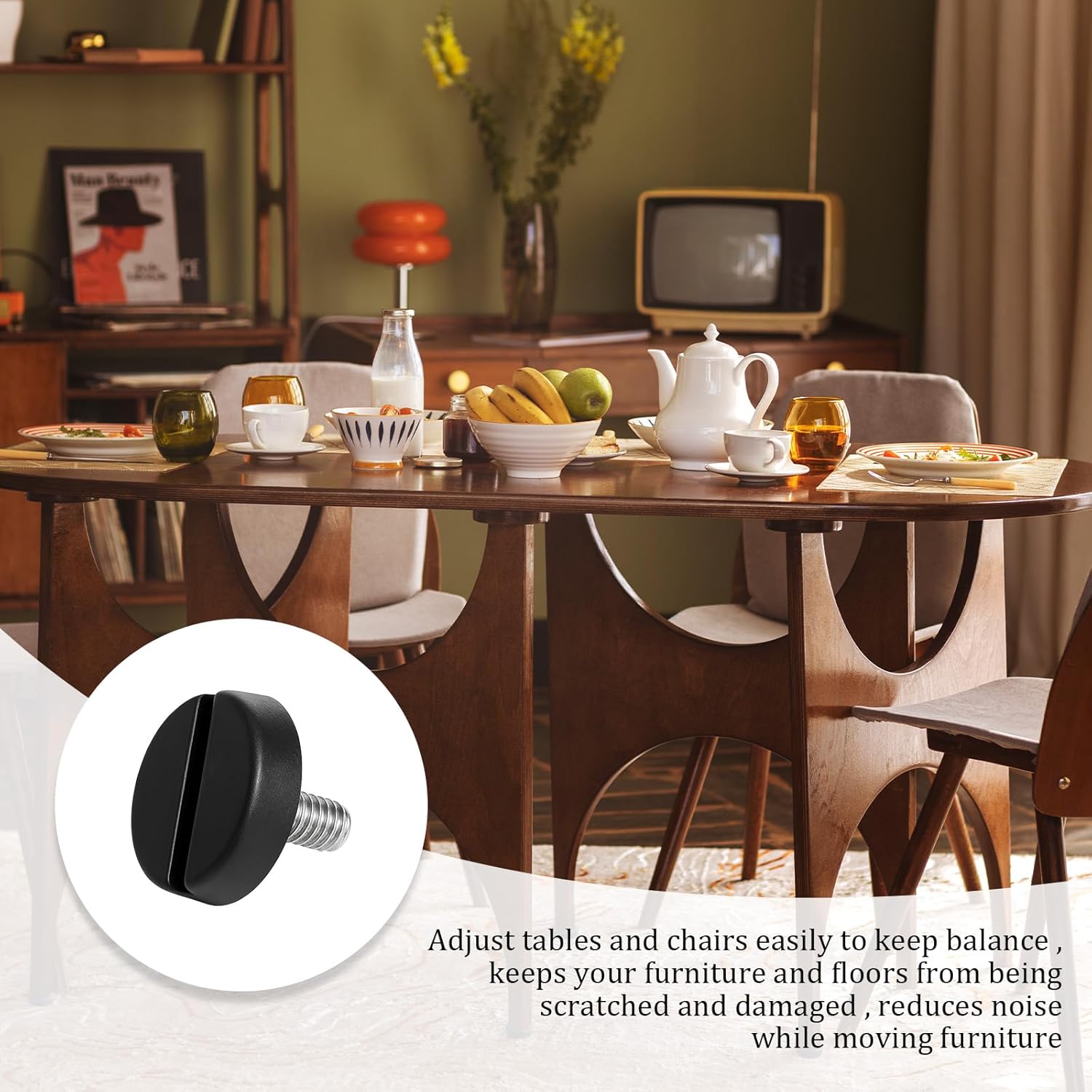 12 PCS M6 Furniture Leveling Feet, Chair Levelers Screw in, Table Feet Screw on Metal Adjustable Furniture Levelers for Uneven Floors Cabinets Chairs Bar Stool Desk Dresser Wood Legs