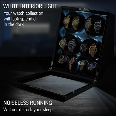 TIMECUBE 8 Watch Winder with 4 Storage Slots, LED Light and Automatic Motor-Stop