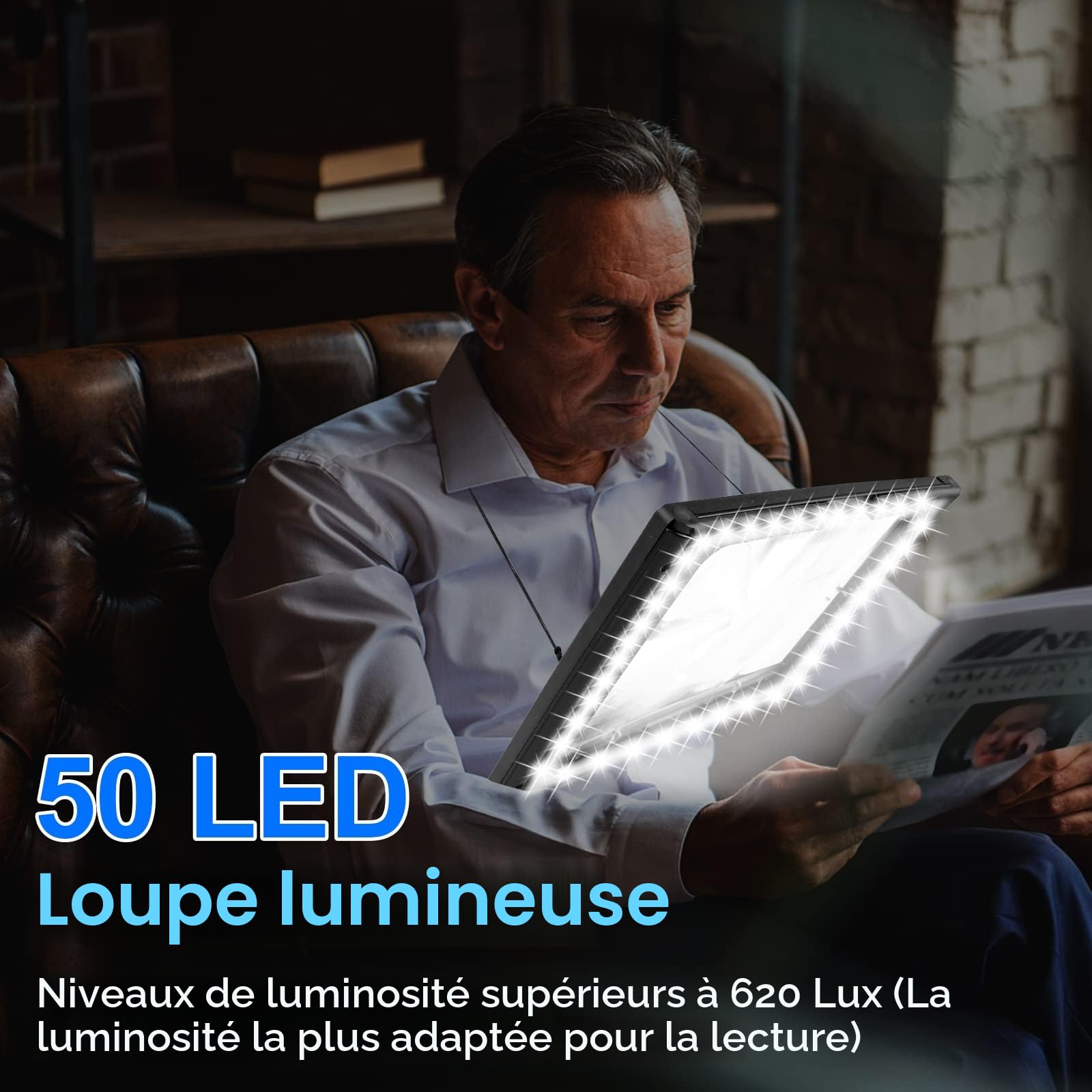 Améliorer la Loupe de Lecture 5X avec 50 Lumineuse LED et Support Pliant Mains Libres, Loupe Eclairante pour Les Personnes âgées, Les Livres, Les Bijoux, Le Travail, la Couture, la Mauvaise Vue