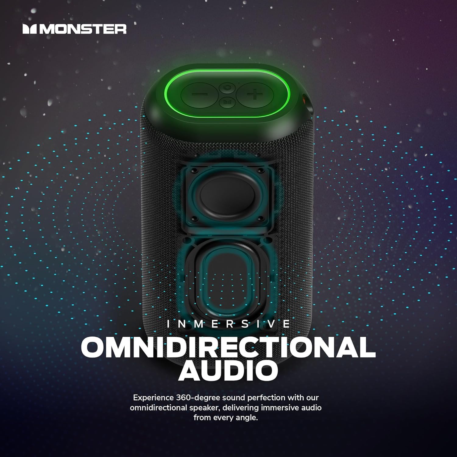 Diagram showing internal speaker drivers for omnidirectional audio