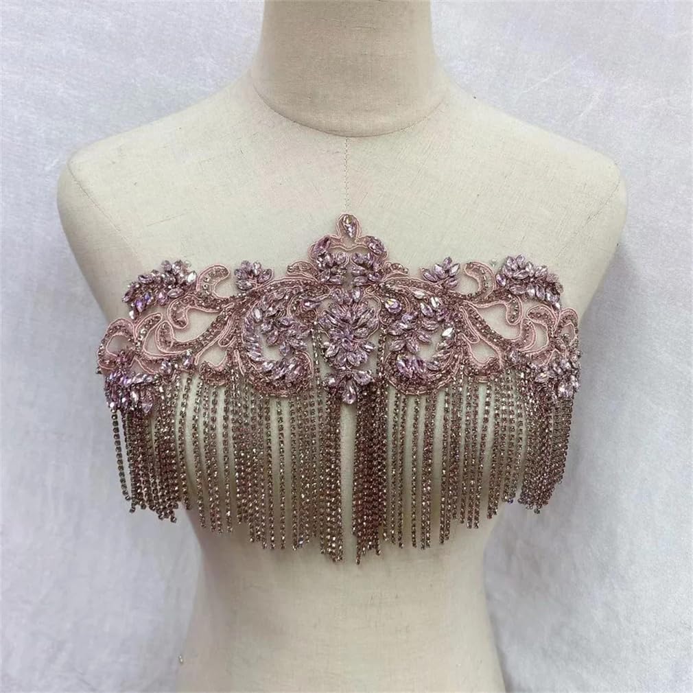 Generic 1PCS Handmade Crystal Rhinestones Wedding Collar with Tassels Appliques for Clothes Decoration