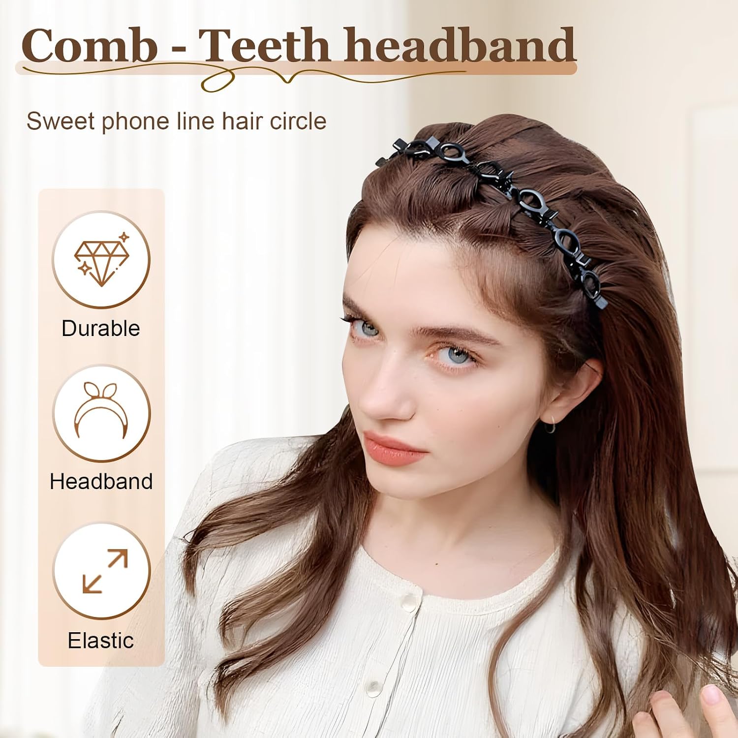 Headband with Clips 2 Pcs Bangs Hairstyle Hairpin Headband with 8 Clips Each, Multi Layer Toothed Braid Tool for Easy DIY Hairstyles, Hair Styling Accessories for Women Girls (Brown × 2, One Size)
