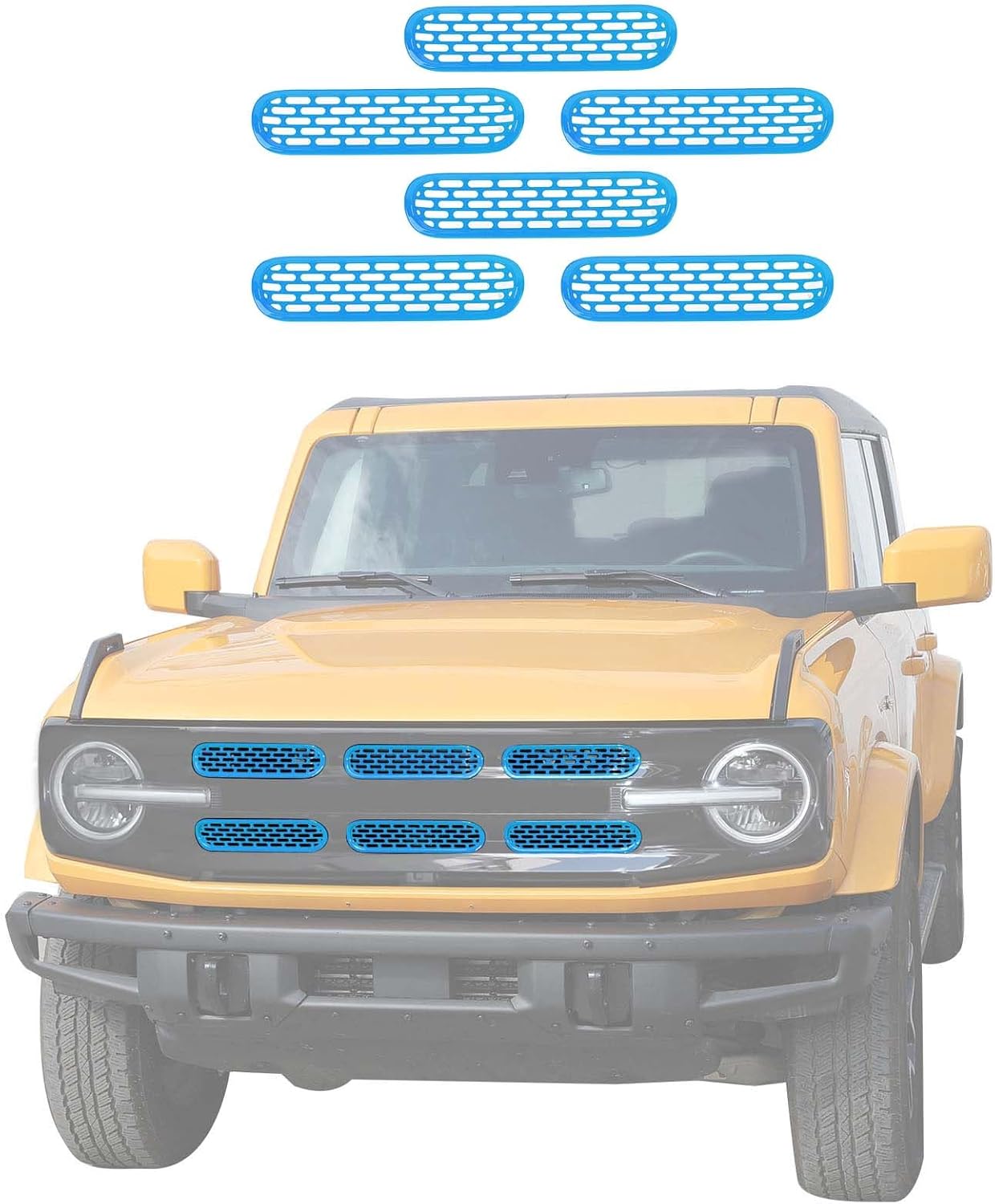 Jimen Compatible with Ford Bronco 2021-2023, 6PCS Front Grille Inserts Mesh Grill Cover Exterior Trim Accessories (Carbon Fiber)