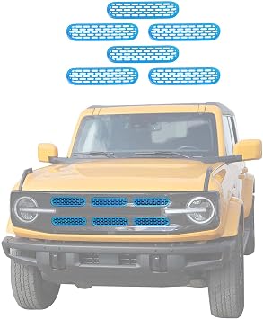 Jimen Compatible with Ford Bronco 2021-2023, 6PCS Front Grille Inserts Mesh Grill Cover Exterior Trim Accessories Light Blue