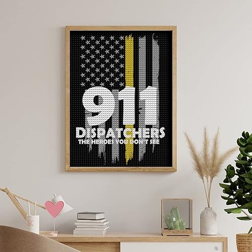 Miniatura 5 de Bandera amarilla americana 911 Despachadores DIY pintura de diamante taladro completo kit de arte de diamantes para decoración de pared del hogar,