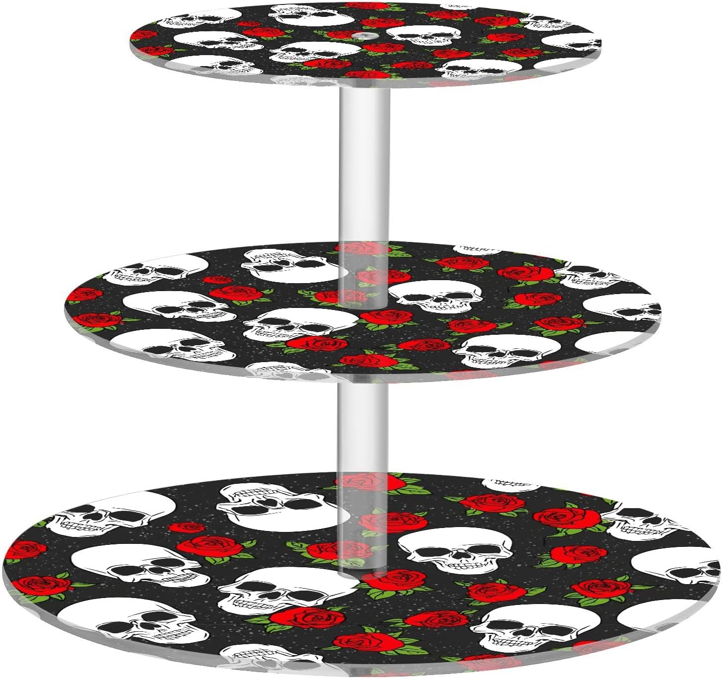 Skull Rose 3 Tier Acrylic Cupcake Stand, Cupcake Stand for 34 Cupcakes for Weddings, Christmas,Holidays,Parties,Birthday,Printed Cupcake Tower 23300312