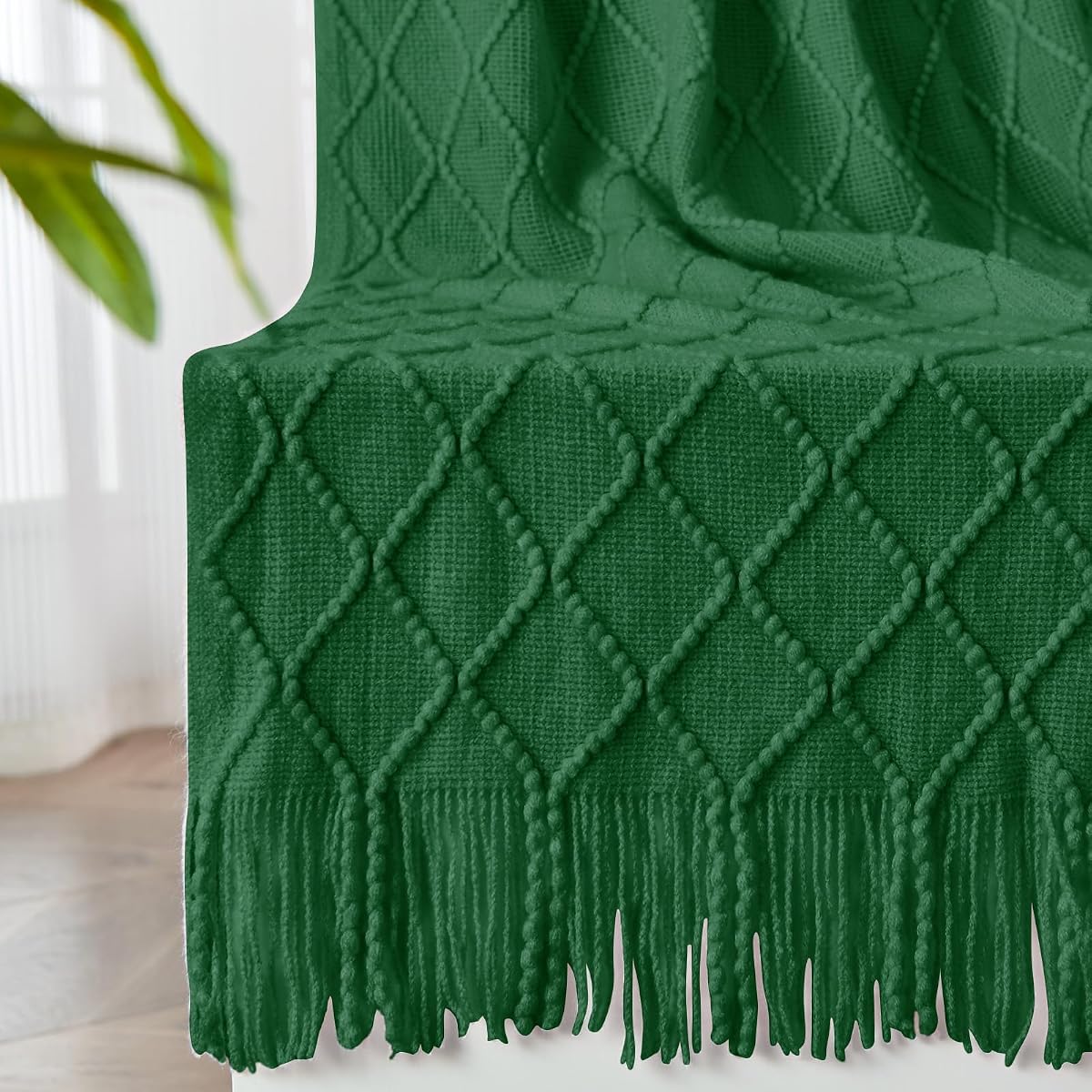 Manta de punto inhand para sofá y cama, suave decoración del hogar, manta de punto con borla, manta de verano ligera y transpirable para exteriores, decoración de tejido cálido de granja, 50 x 60 pulgadas