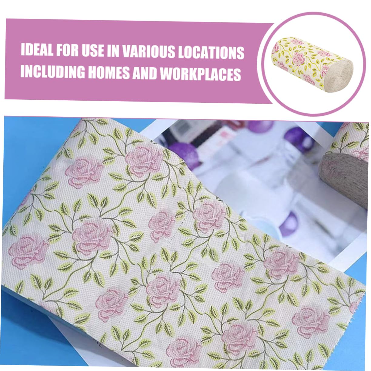 KOMBIUDA Carta Igienica in Pasta di Bamboo con Decorazioni a Rosa, 10 Pezzi senza Nucleo, Multipurpose e Pratica per Uso Domestico e Ufficio