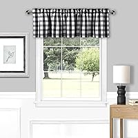 Vista 9 de Amzdecor Cortina de lino con cenefa de lino blanco a cuadros, con bolsillo para barra, rústica, para cocina, sala de estar, dormitorio, 1 panel, 55