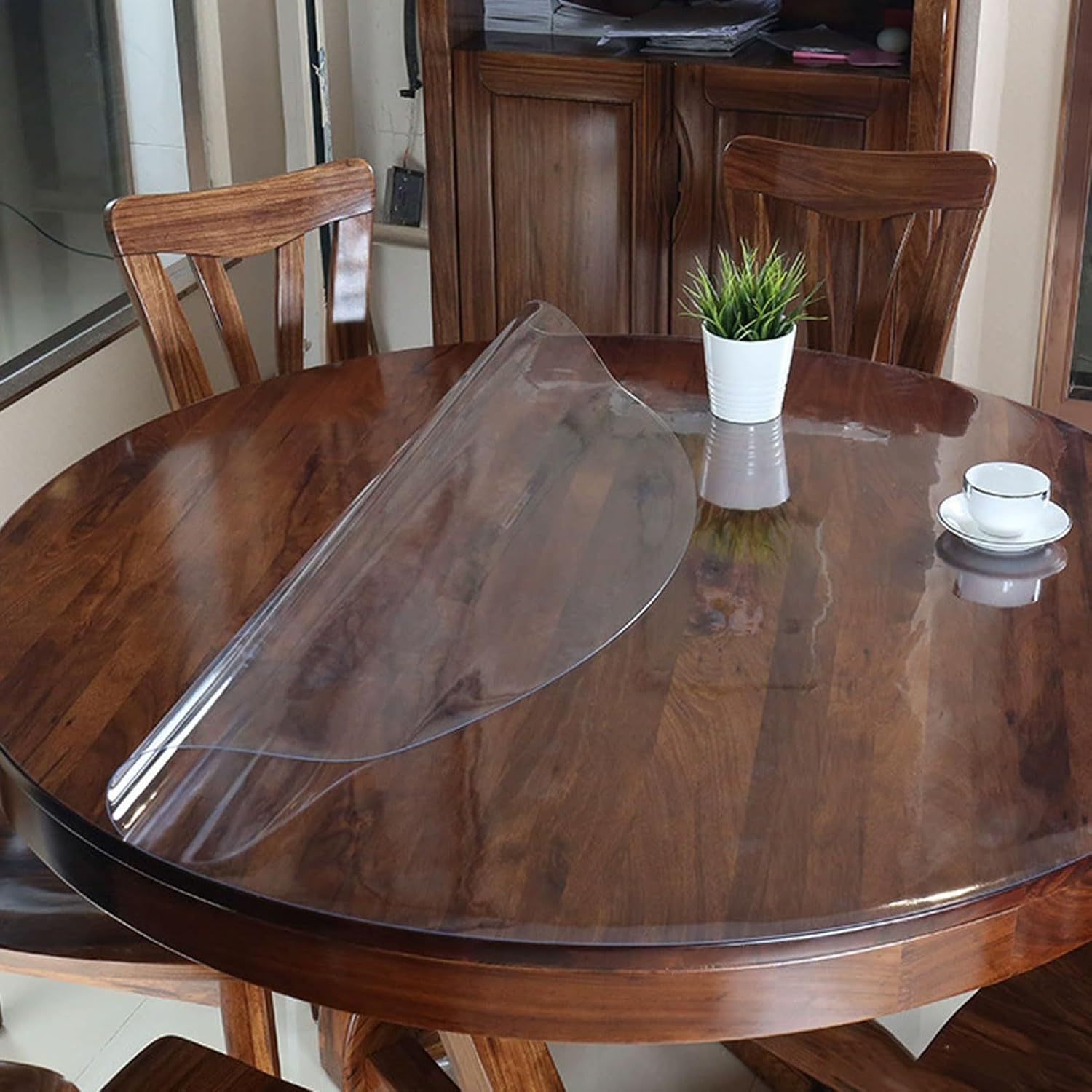 HUHJYUGE Clear Round Table Cover 29.53in, 1.5mm Thick Round Plastic Table Protector, Waterproof PVC Tablecloth, Vinyl Circle Table Top Protector for Coffee Table, Dining Room Table