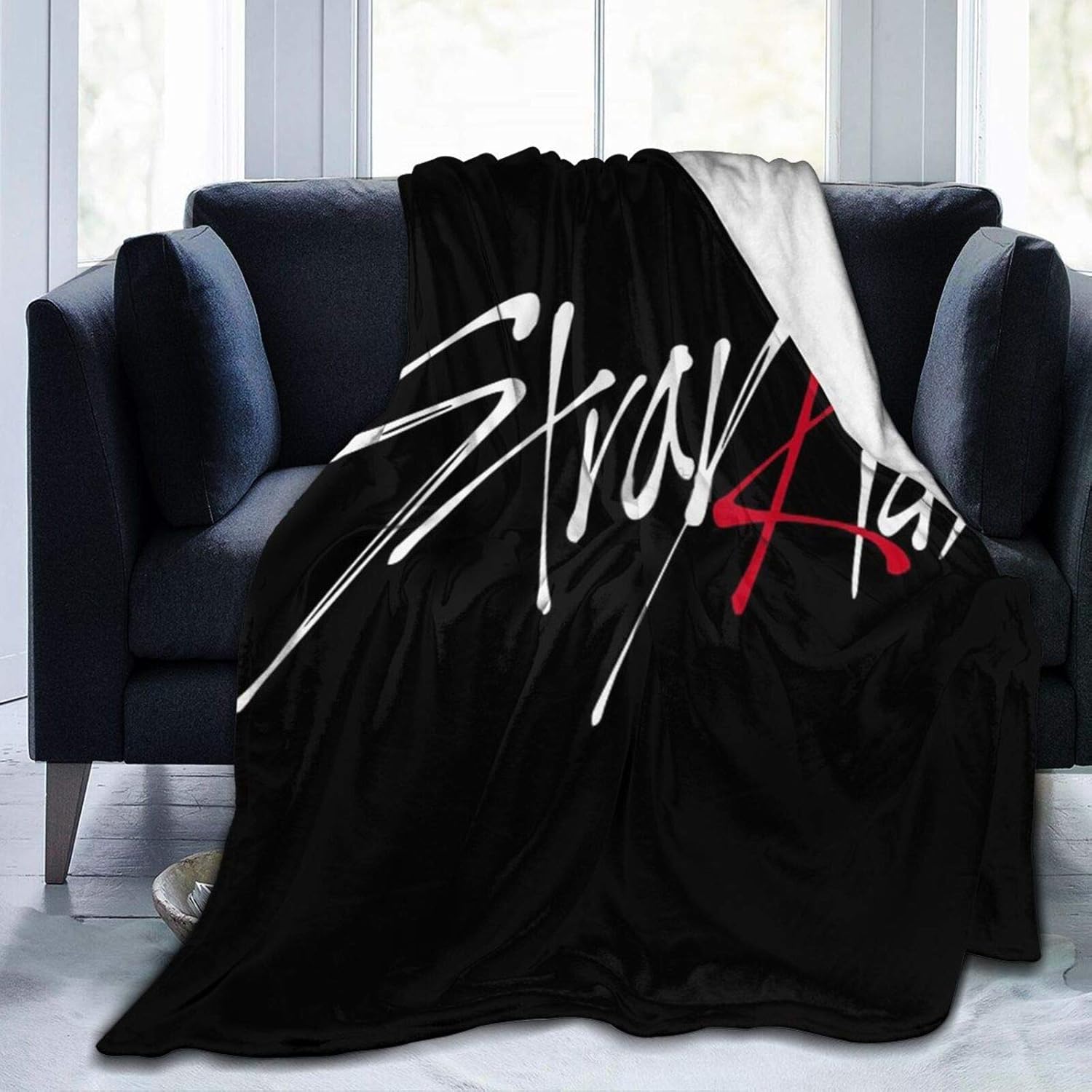 Buy 1 get 1 Wonderwon Stray Kids Logo Soft and Comfortable Warm Fleece Blanket for Sofa, Bed, Office Knee Pad,Bed Car Camp Couch Cozy Plush Throw Blankets Black 80x60 inches