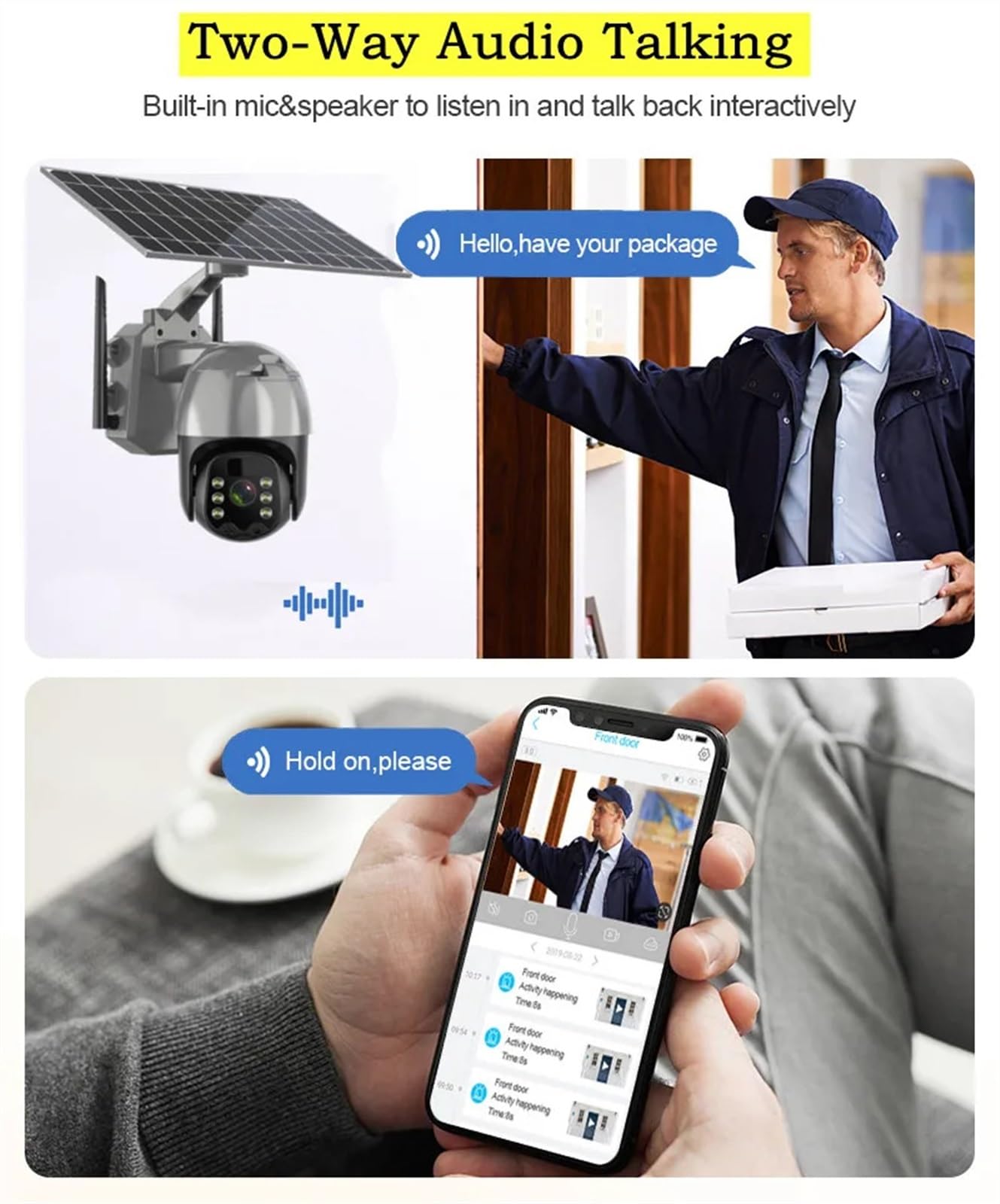 Caméra de sécurité, 4G Carte SIM caméra Solaire Batterie intégrée IP extérieure 4MP sans Fil sécurité PTZ PIR de Surveillance Mouvement(WiFi Camera Only)