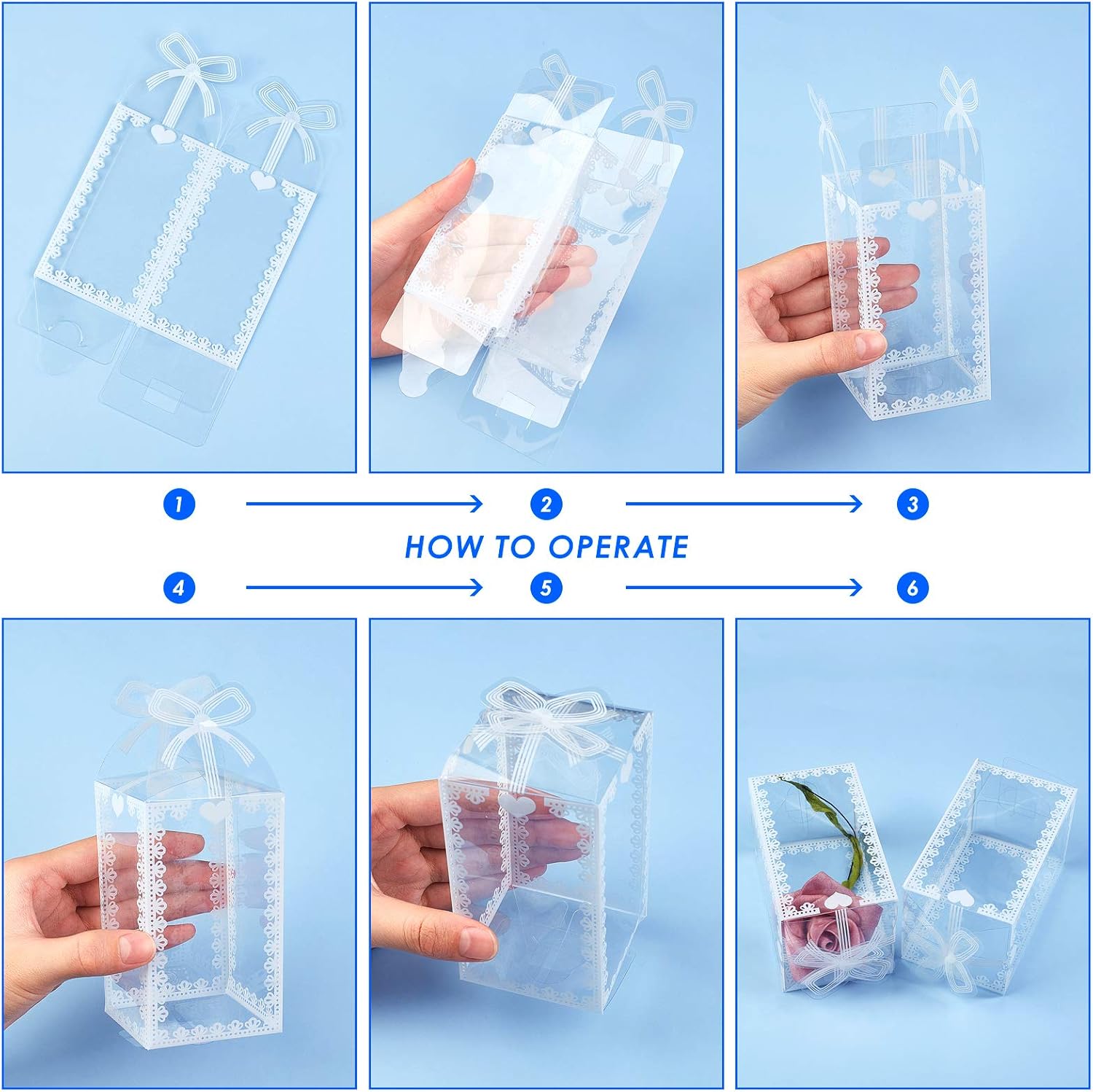 BENECREAT 28PCS 2.3x2.3x4 Inch Rectangle Bow Knot Pattern Clear Plastic Favor Boxes Gift Boxes for Wedding Birthday Party, Festival Gift Packaging - Image 3