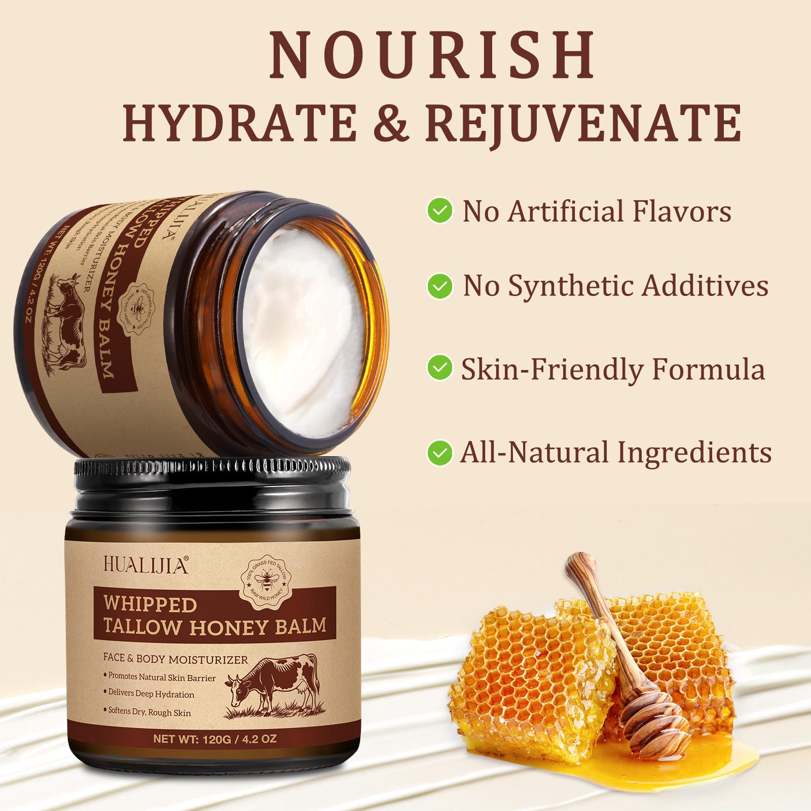 Organic Beef Tallow for Skin Tallow Face Moisturizer, Tallow and Honey Balm, Grass-Fed Whipped Beef Tallow and Honey Cream - Image 3