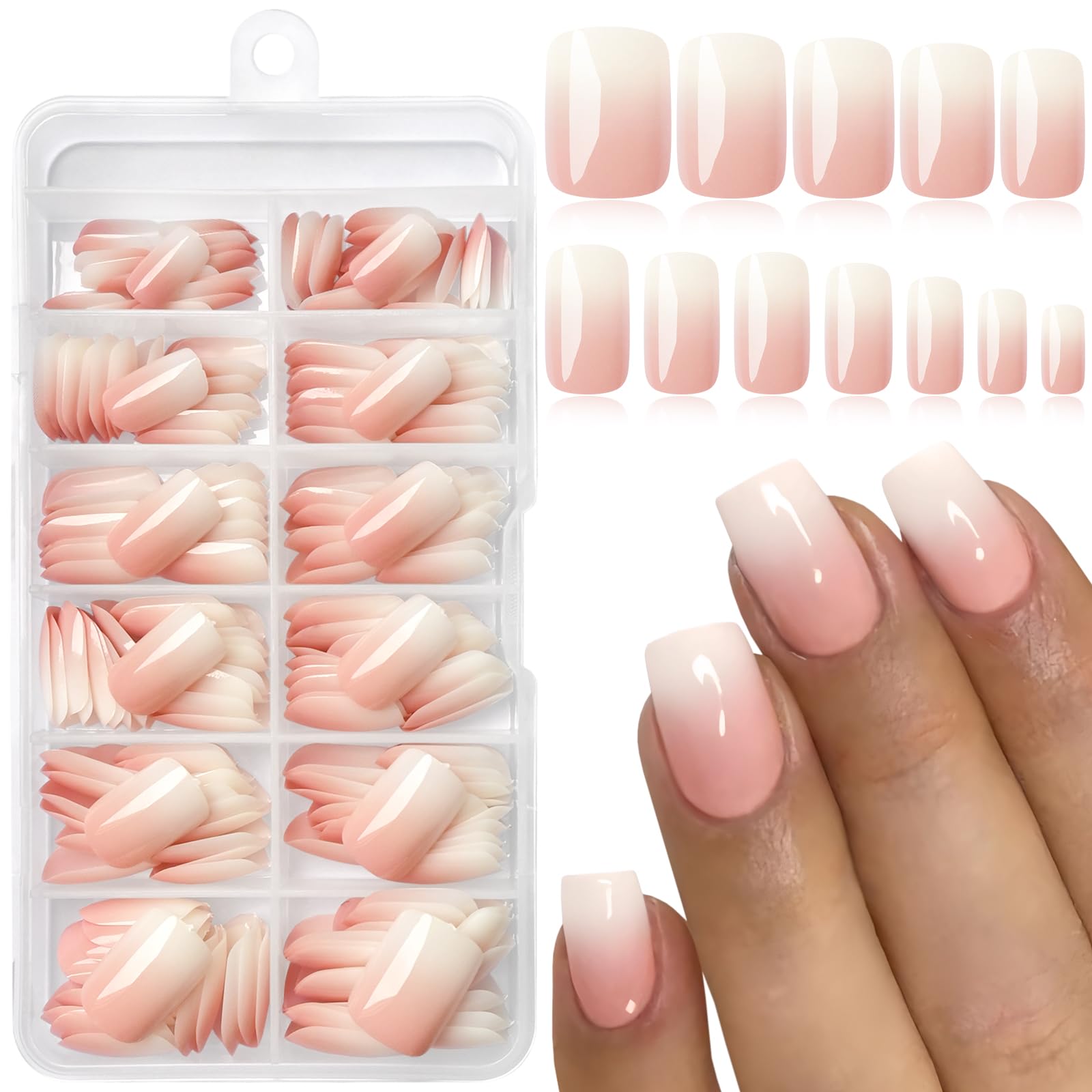 LoveOurHome 240pc Short Press on Nails Square Fake Nails with Glue & Tabs, Ombre Nails Press on Nails Short Glue on Nails Ombre Fake Nails Gel Acrylic