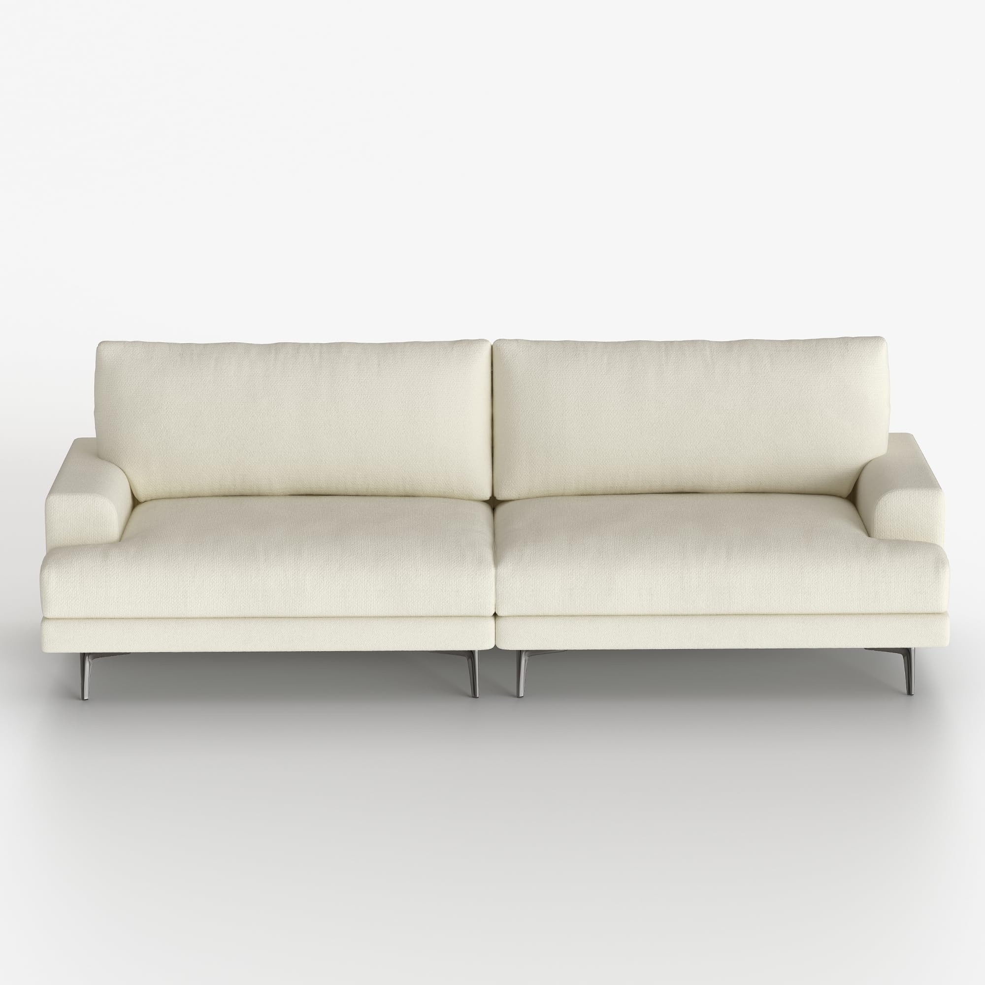 86.61" 3-Seater Cloud Sofa Couch, Modern Fabric Down-Filled Sofa | Fluffy Sofa with Plush Cushions and Metal Legs, Ideal for Apartments, Small Living Rooms & Cozy Spaces, White Beige