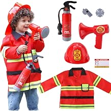 Liberry Firefighter Costume for Kids 3-5, Fireman Toys with Toddler Career Day Outfit, Helmet, Fire Extinguisher, Pretend Play Set for Boys Girls Birthday Gift
