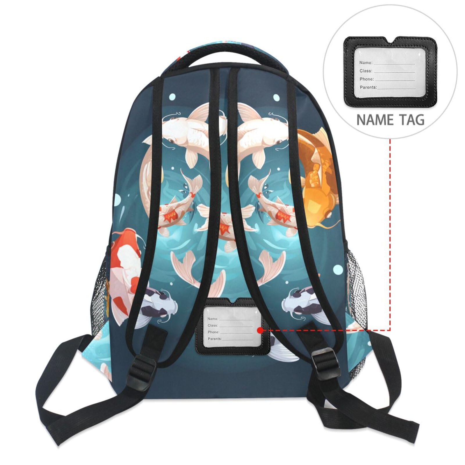 Pesce Koi Colorato Nuoto Acqua Circolare Zaino Scolastico per Ragazzi Ragazze,Borse per Libri e Studenti Alla Moda
