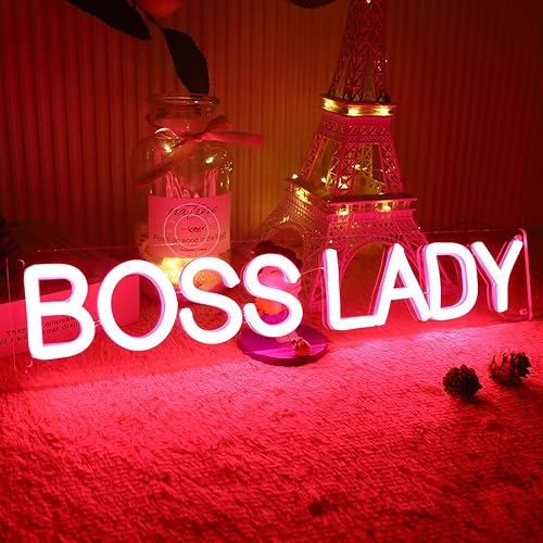 SYLHOME Letrero de luz LED de neón con texto en inglés "Pink Boss Lady", letrero de placa de escritorio con USB, para niñas, mujeres, dormitorio,