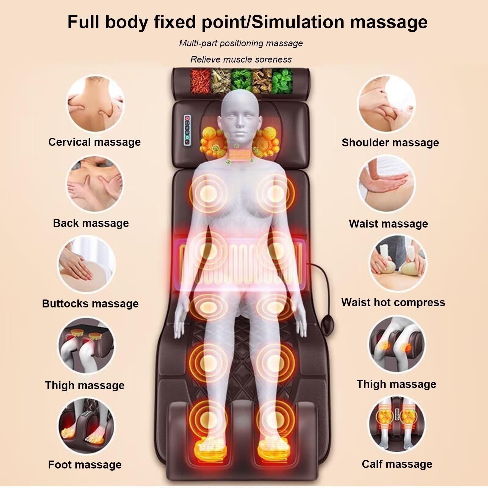 Tappetino per massaggio completo del corpo con calore, massaggiatore per piedi, tappetino per massaggio vibrante per tutto il corpo per schiena, collo, lombare, gambe, piedi
