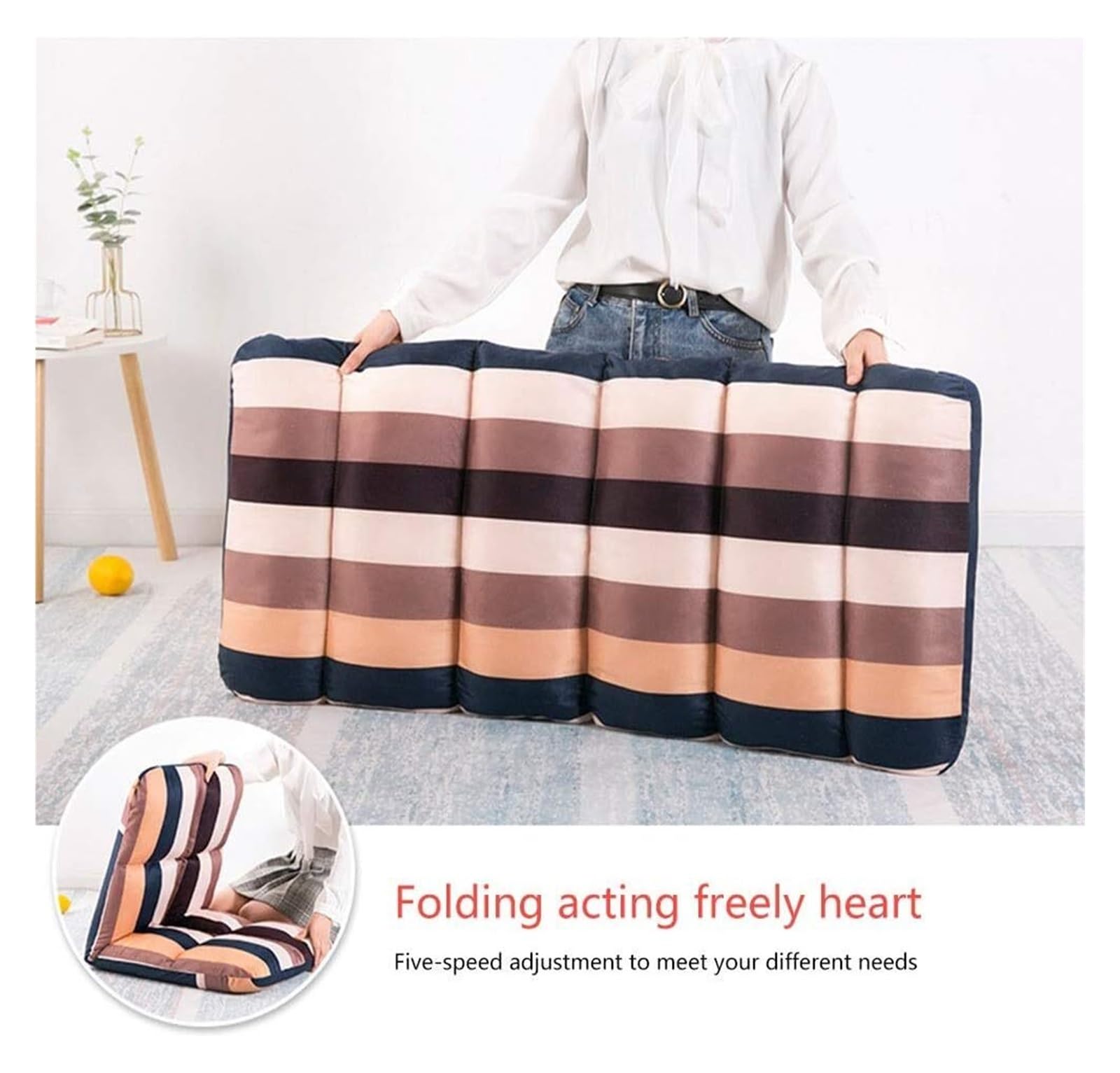 Silla de suelo plegable ajustable para meditación, reclinable multiposición, funda extraíble y lavable (rayas), perfecta para relajación y comodidad