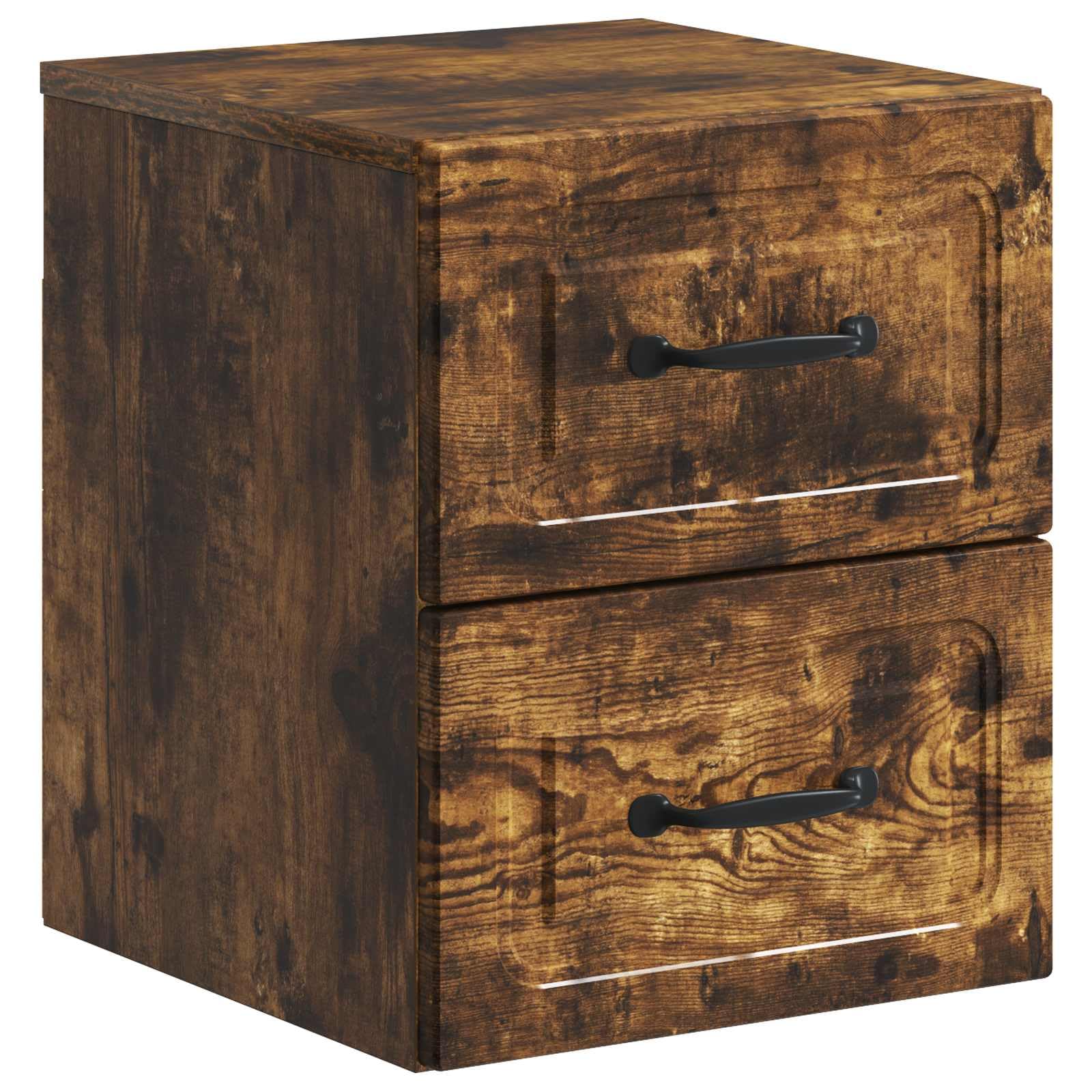 Cabinet de chevet mural chêne fumé 34,5cm à 2 tiroirs pour rangement de chambre