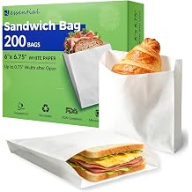 ESSENTIAL 200 Pack Paper Sandwich Bags, 6x 6.75x 0.75" Small Snack Bags