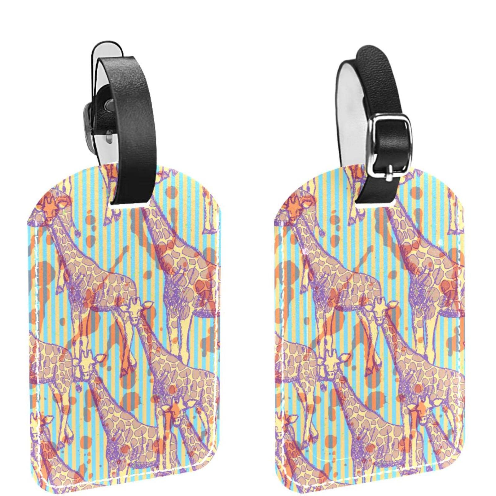 Set Di 2 Etichette Per Bagagli In Pelle PU Con Giraffa – Cartoon, Con Anello In Acciaio E Copertura Privacy - 2