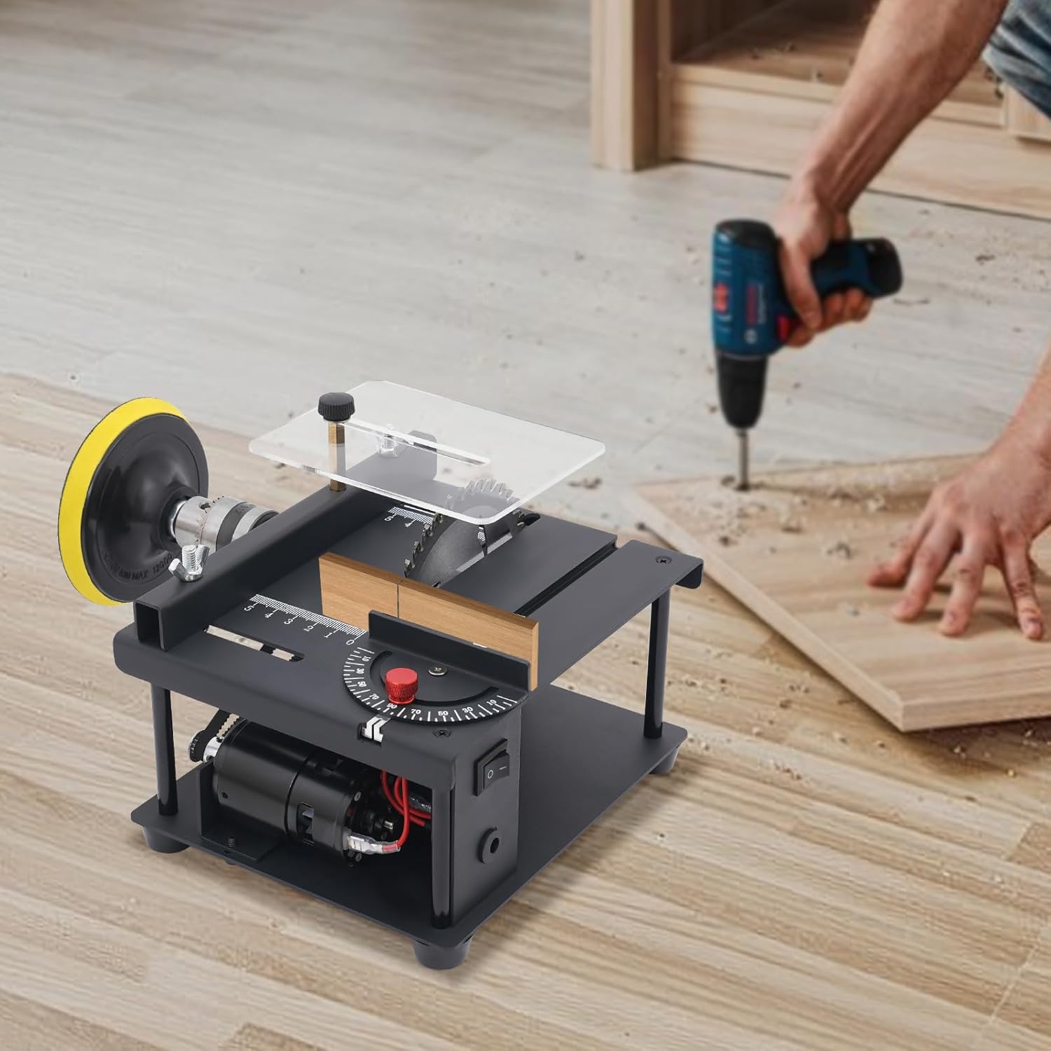 Mini Table Saw, Compact Design Multi-functional Desktop Saw, Corded Electric Table Saw with Sandpapers, 0-90° Cutting Precision Cutting Tool for DIY Crafts Model Making Handicraft Development
