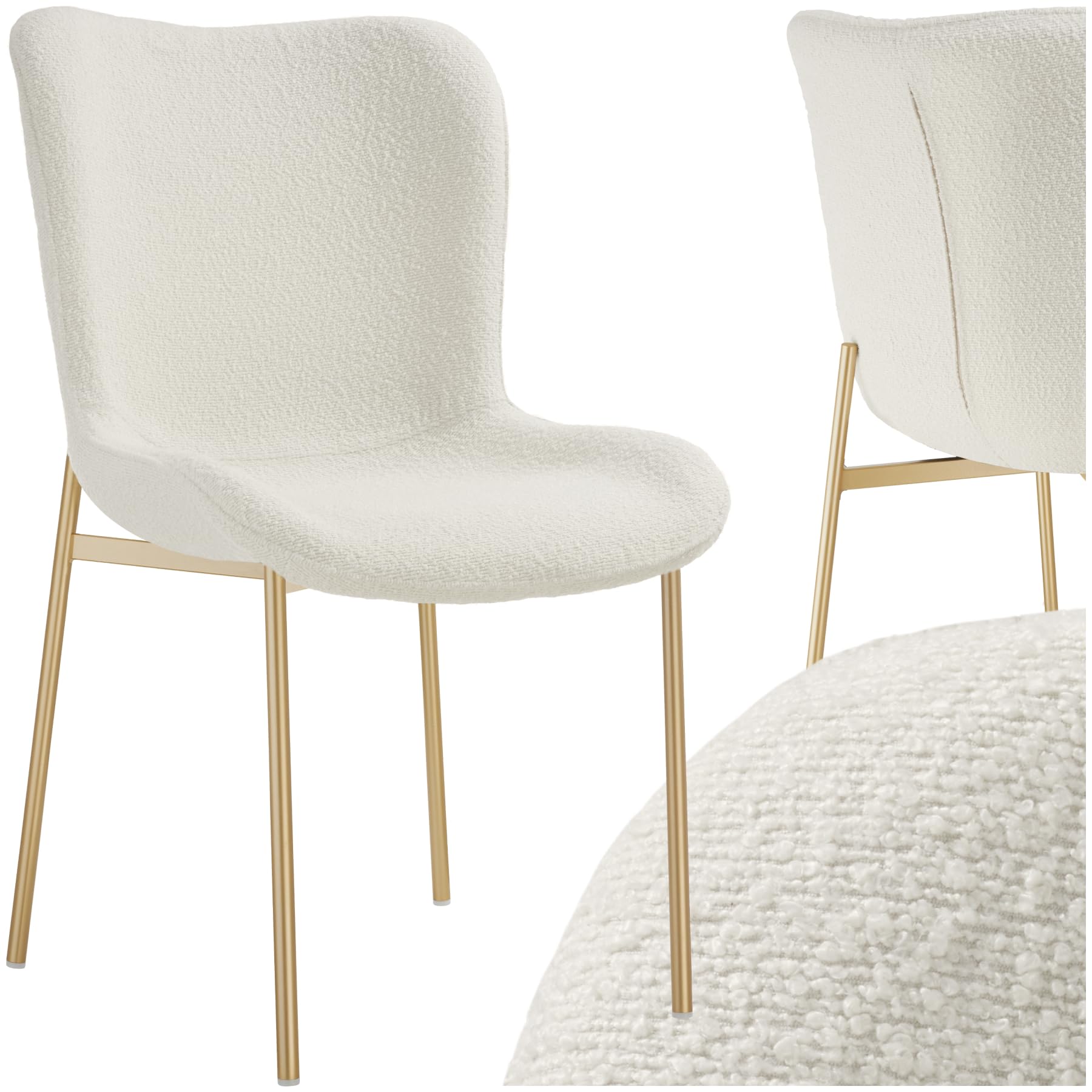 tectake® Poltrona in Stile Scandinavo, Seduta Ergonomica, Gambe in Acciaio, Cappucci Antiscivolo, Sedia Sala da Pranzo, Cucina, Sedia Soggiorno - Bouclé Bianco/Oro