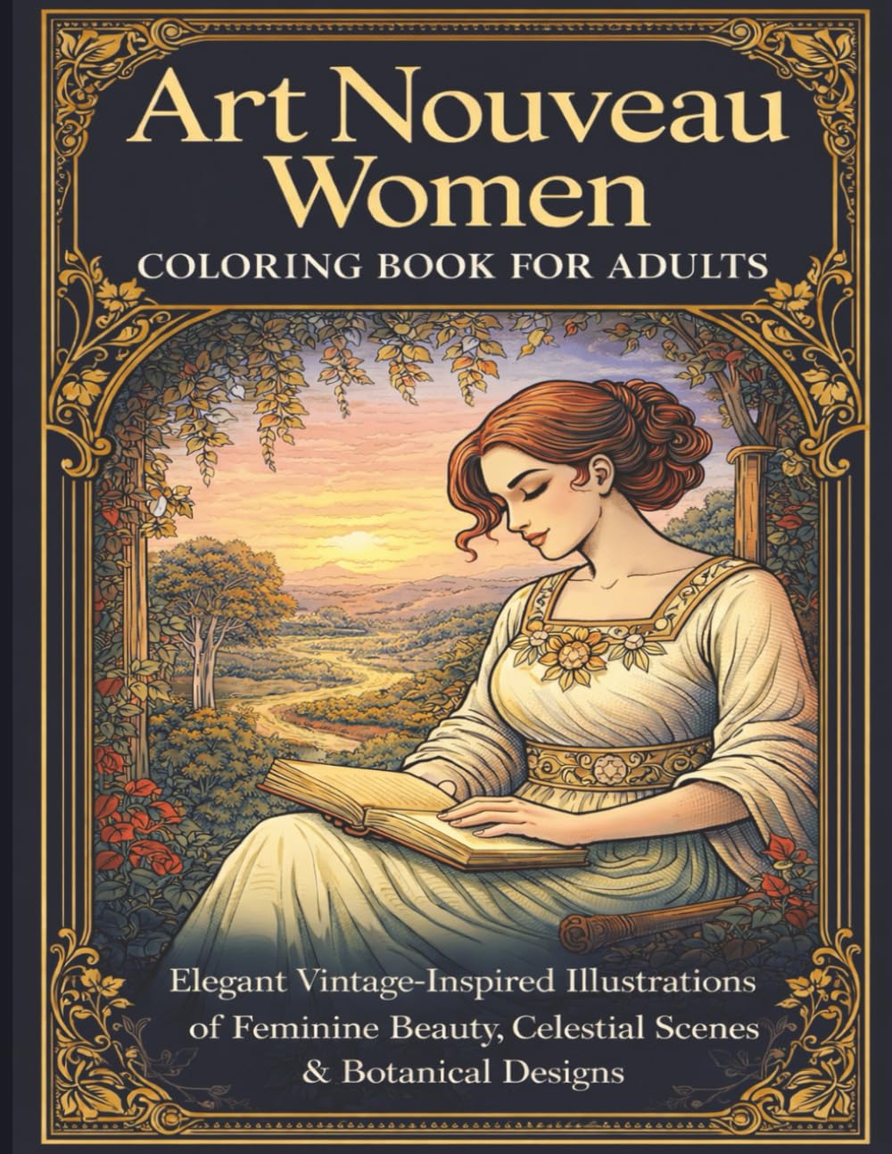 Art Nouveau Women Coloring Book for Adults: Elegant Vintage-Inspired Illustrations of Feminine Beauty, Celestial Scenes & Botanical Designs