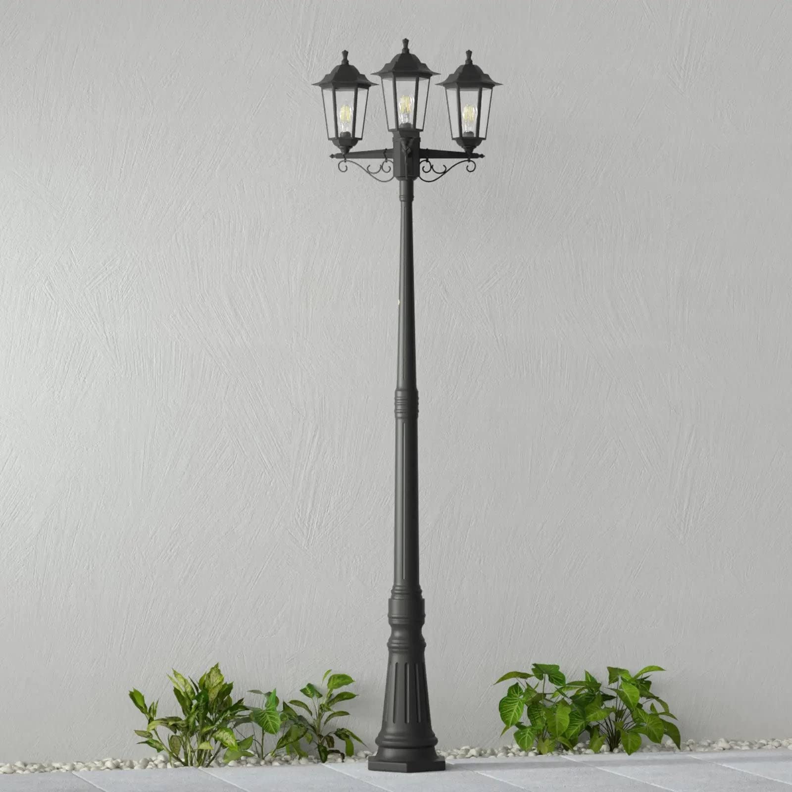 Lampione da Giardino Nero 3 luci Lanterne su piantana Illuminazione da Esterno