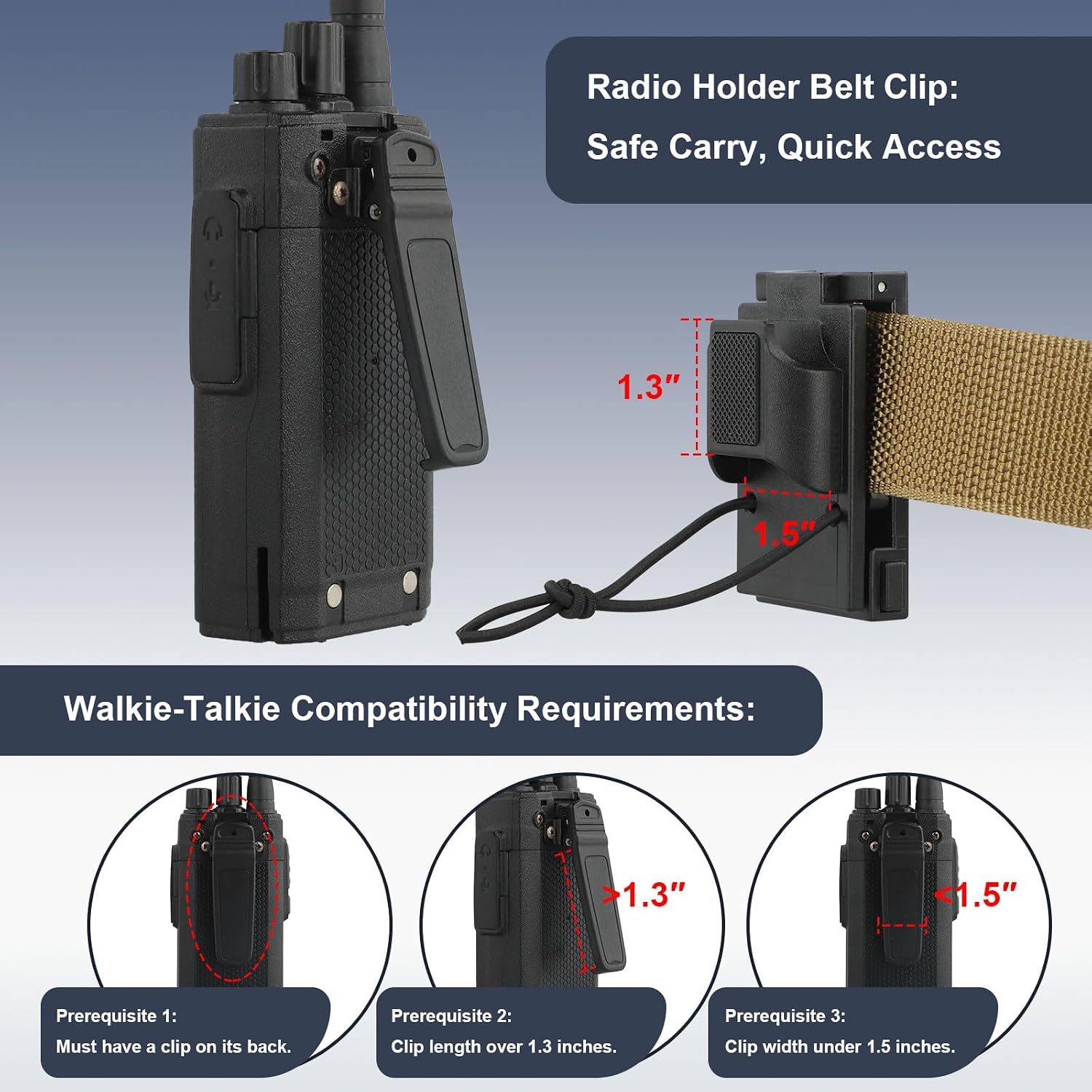 Tactical Radio Holder Duty Belt Accessories, Radio Holster Belt Clip Fits 1.5"-2.35" Belts, Police Accessories Walkie Talkie Holder for Motorola APX/BaoFeng/Kenwood/Midland Radios