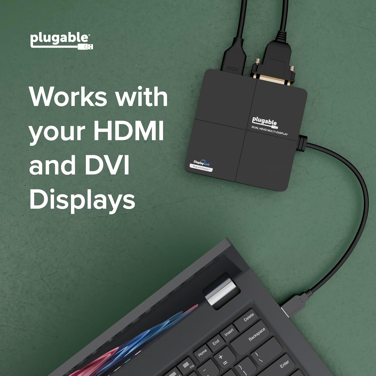 Plugable USB 3.0 Laptop Docking Station – Dual Monitor (HDMI & DVI/VGA), Gigabit Ethernet, Audio, USB Hub - Compatible with Windows & Mac image 3