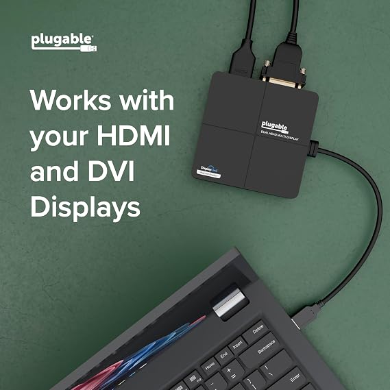 Plugable USB 3.0 Laptop Docking Station Dual Monitor (HDMI & DVI/VGA), Gigabit Ethernet, Audio, USB Hub - Compatible with Windows & Mac