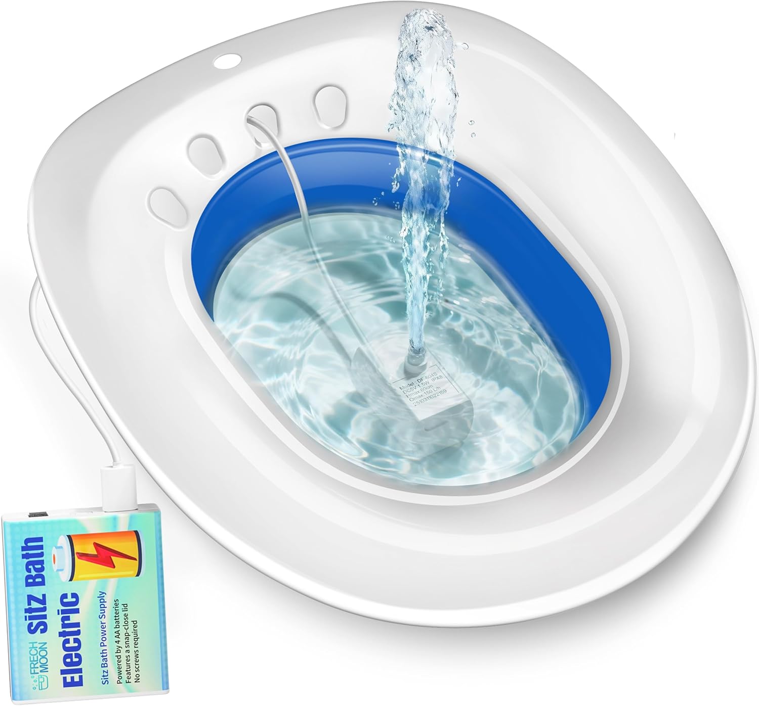 Electric Sitz Bath for Toilet Seat, Hemorrhoids and Postpartum Care - Yoni Steam Seat - Perineal Soaking, Collapsible, Wide Seat, Deeper Bowl - Use w/Sitz Bath Salt - Ocean Blue