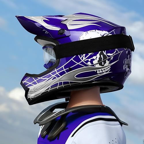 Miniatura 6 de SLMOTO - Casco DOT de motocross para niños y jóvenes, casco de motociclismo de calle, casco de motocicleta ATV, casco, goggles y guantes