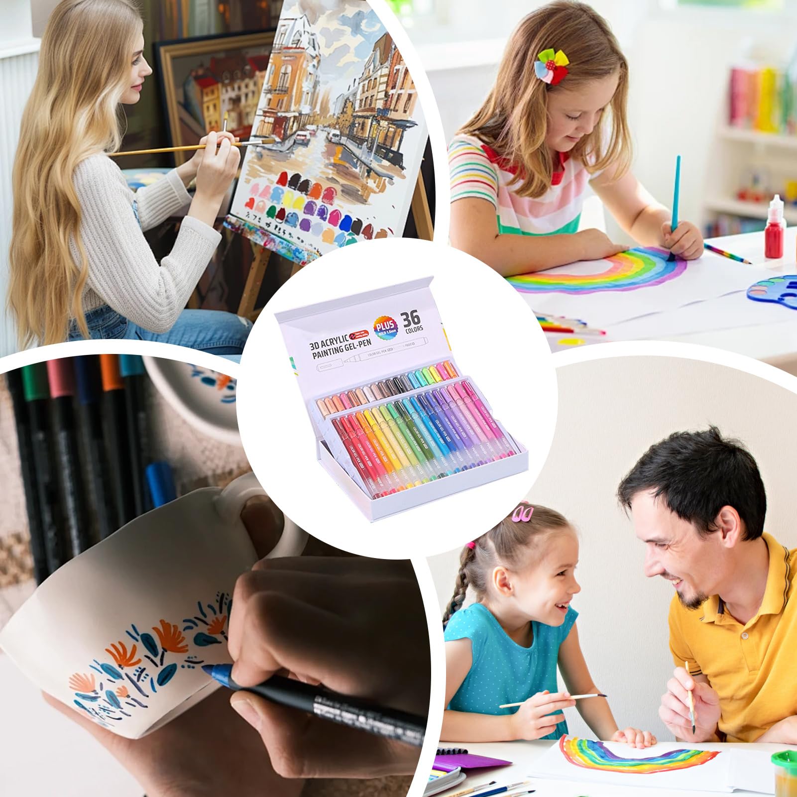 Generisch Lápices de gel acrílicos, marcadores de , punta de 1 mm, 3D con purpurina para y relajarse, para madera, arte, artesanía, tela, adultos, cerámica, escuela, vidrio y