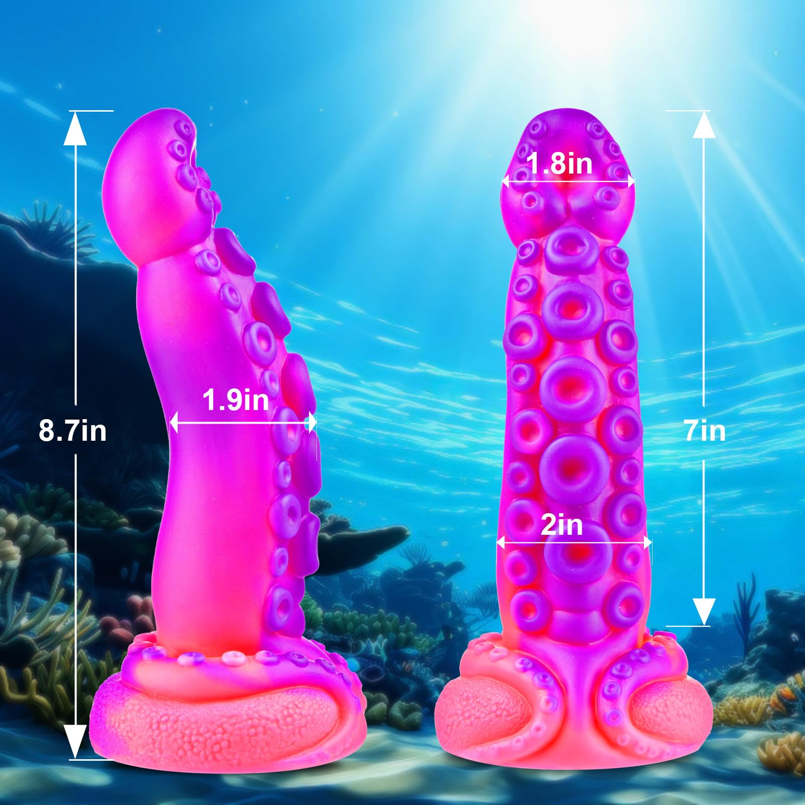 2" Diameter Silicone Tentacle Fantasy Monster Dildo for Women Men, 8 Inch Extra Huge Large Thick Anal Dildo with Suction Cup, Giant Octopus Alien Pink Purple Colorful G-spot Dildos Strap On Sex Toy