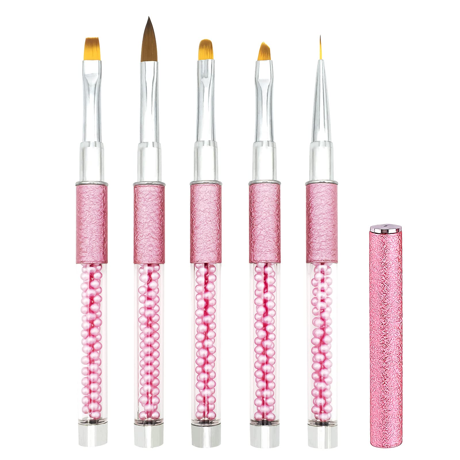 5 Stücke Nagel Pinsel mit Deckel für Gelnägel Nail Art Nailart Set, LEA-SHALL Dünn/Flach/Rund/Abgewinkelt/Acryl Nagellack Fein Pinselset UV Nägel Gel Detail Nageldesign Stift für Profi Anfänger