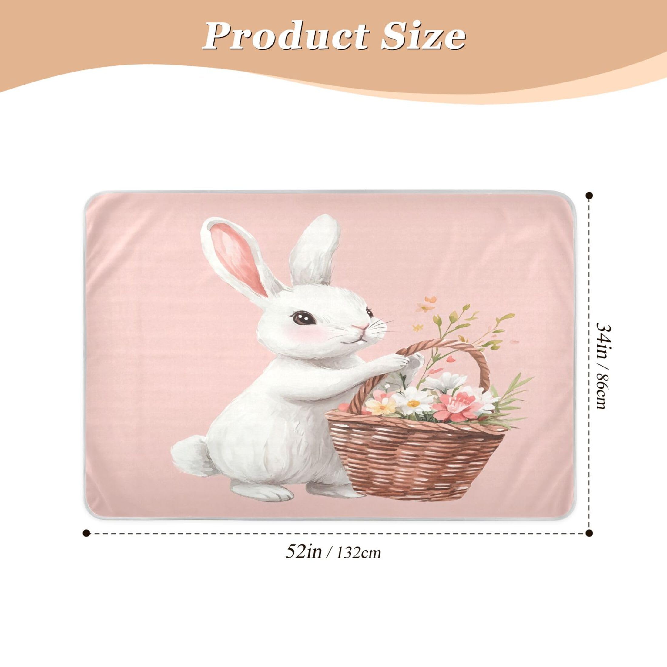 Takiito Bunny in Pink Bed Pad Reusable Bed Underpad Washable Waterproof Leak-Proof Quick Dry Incontinence Pee Pad for Toddlers Kids Adults Pets 34x52 in