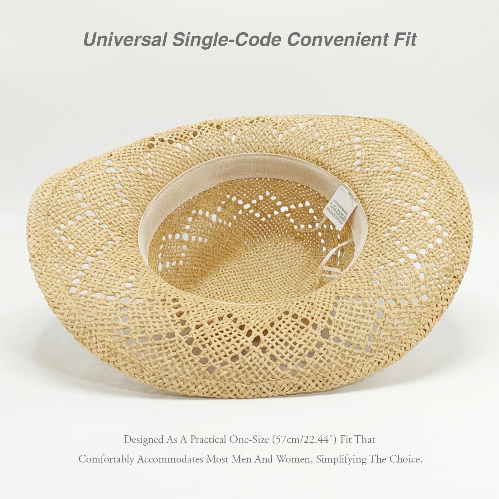 Chapeau de cowboy pour homme et femme - Chapeau de cowboy occidental en paille tissée avec bordure perlée et bord façonnable pour fête, plage