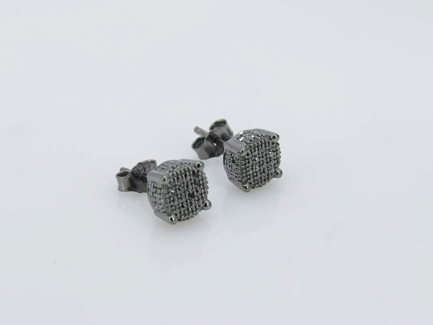 Dazzlingrock Collection 0.20 Ctw Round Black Natural Diamond Ladies Micro Pave Stud Earrings 1/5 CT, Sterling Silver