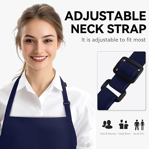 Miniatura 3 de NLUS Delantal de cocina con 3 bolsillos, delantal ajustable para chef para mujeres y hombres