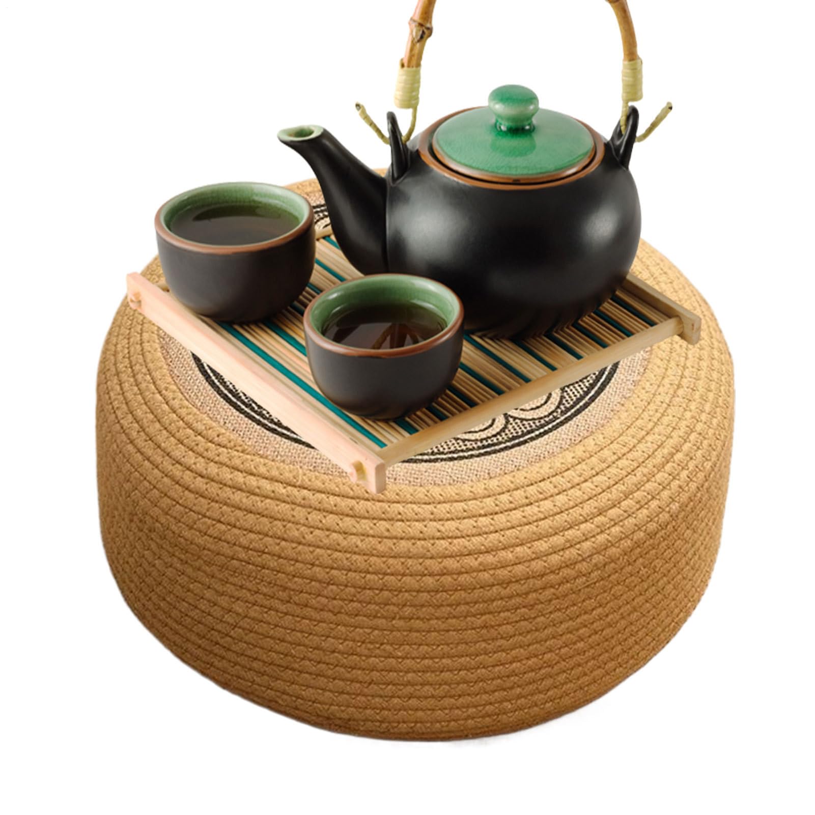 Ottomana in rattan - Pouf da esterno rotondi intrecciati a mano, cuscini da pavimento versatili, per sedersi, elegante accento sul portico a bordo piscina | Mobili esterni durevoli per il balcone del