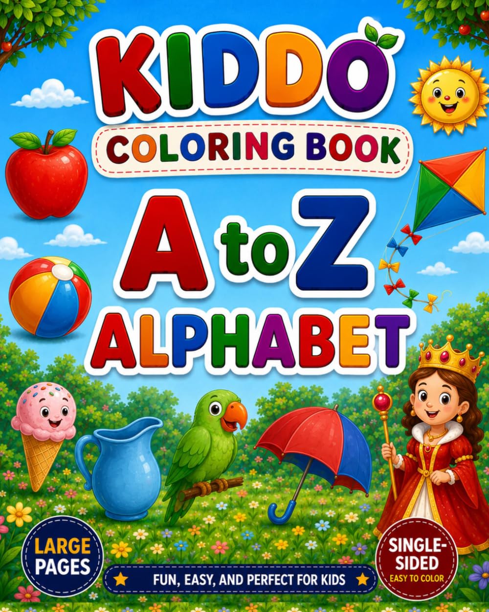A to Z Alphabet Coloring Book: Fun and Easy Alphabet Coloring Pages for Kids Ages 3+ | Learn Alphabets | Single sided Easy to Color (KIDDO A to Z Coloring Books)