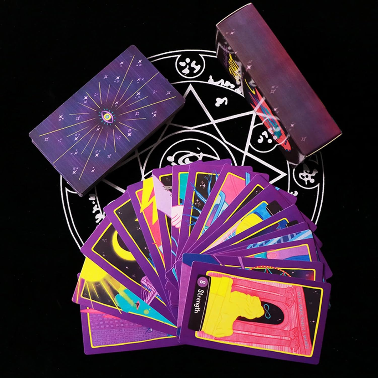 Tarot Card Deck, 78 Classic Portable Fate Divination Holographic Spiritual Tarot Card Set Party Meaningful Future Telling Game Oracle Card for Beginners,Purple
